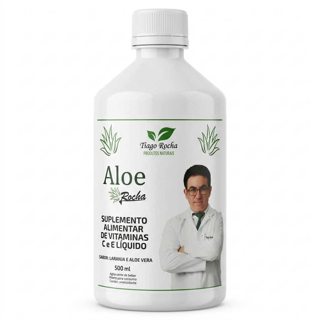 Suco de Aloe Vera e Laranja Tiago Rocha 500ml suplemento alimentar.